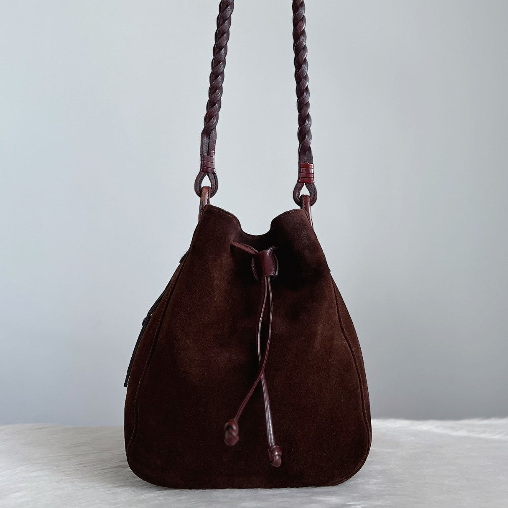 Ralph Lauren Chocolate Suede Drawstring Bucket Shoulder Bag