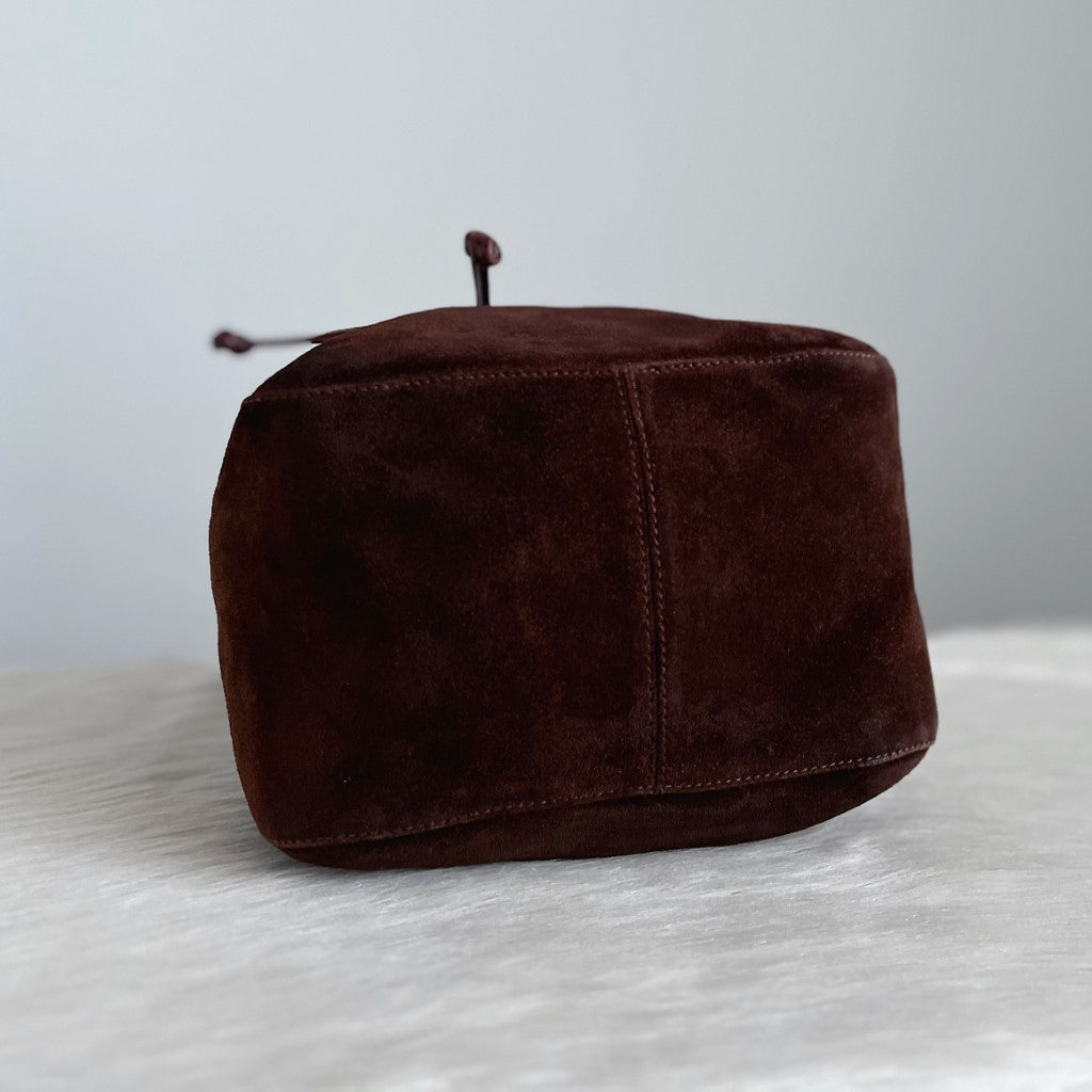 Ralph Lauren Chocolate Suede Drawstring Bucket Shoulder Bag