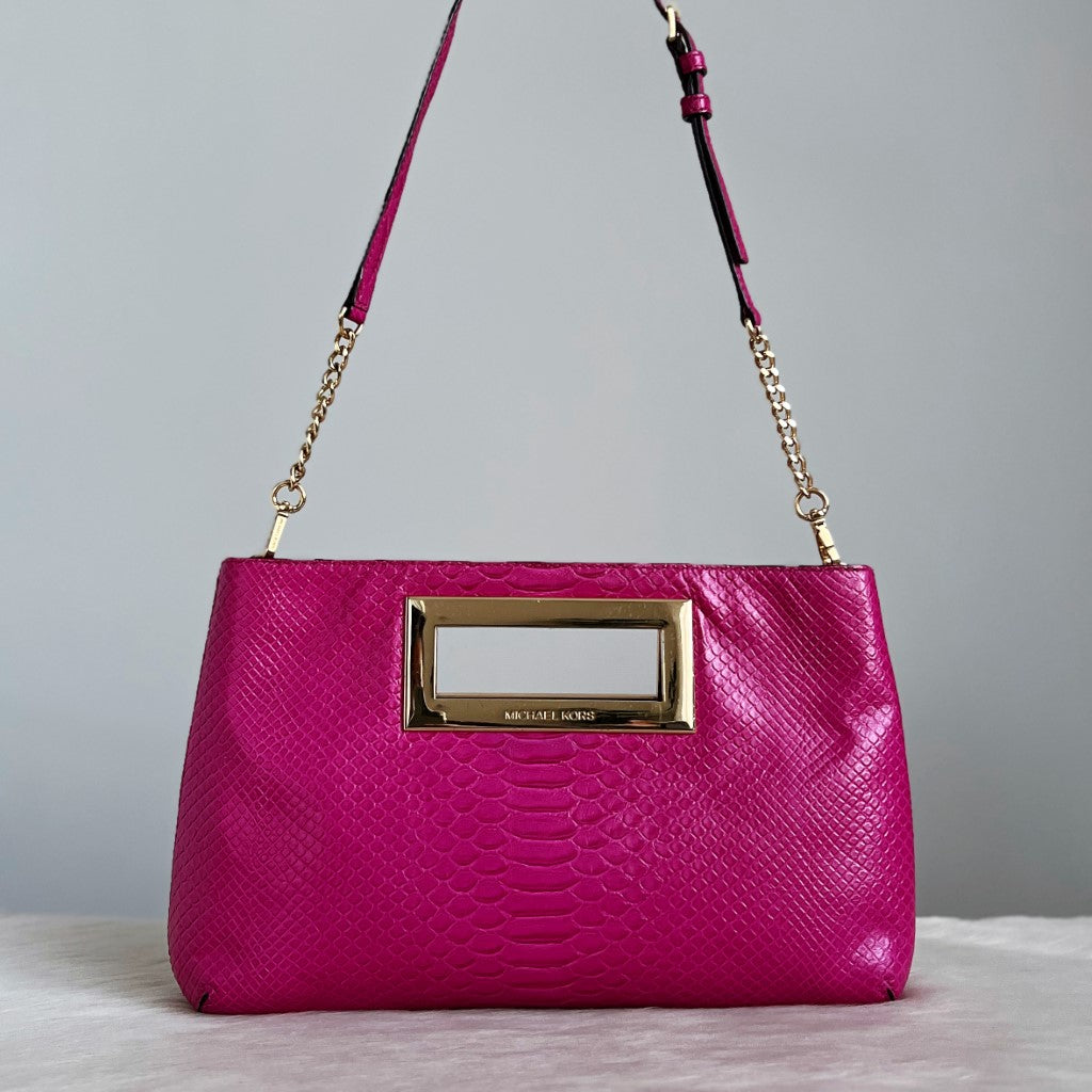 Michael Kors Fuchsia Leather Chain Detail 2 Way Shoulder Bag