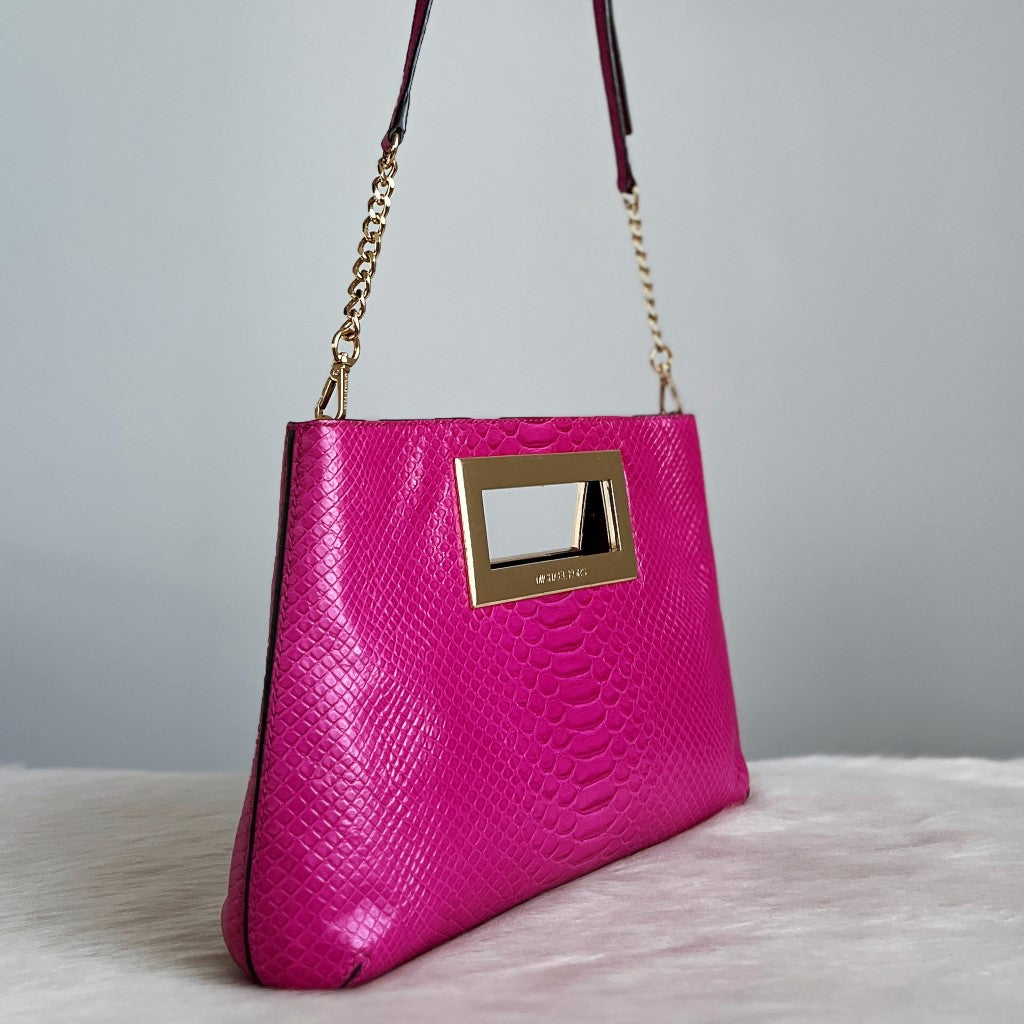 Michael Kors Fuchsia Leather Chain Detail 2 Way Shoulder Bag