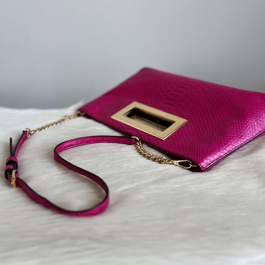 Michael Kors Fuchsia Leather Chain Detail 2 Way Shoulder Bag