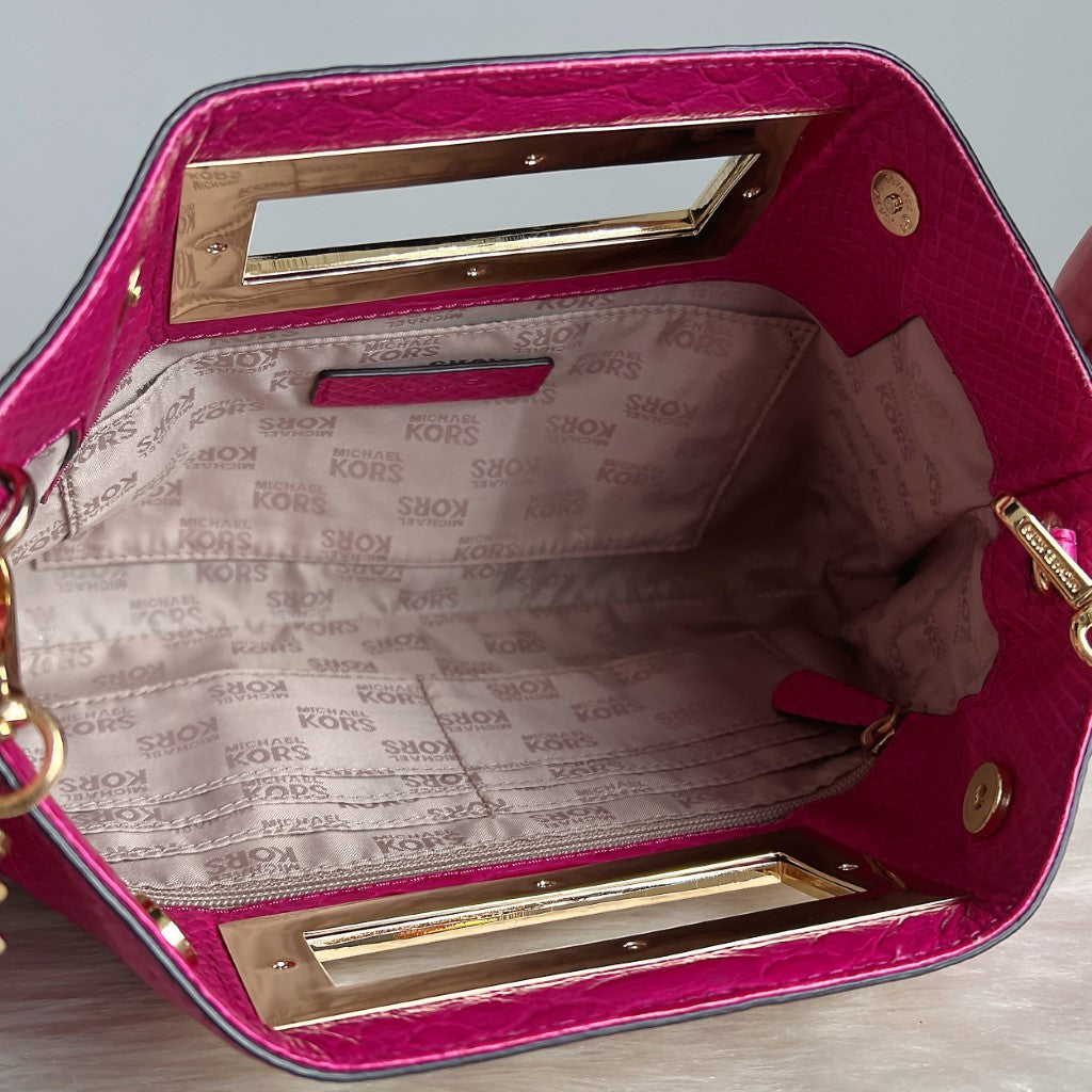 Michael Kors Fuchsia Leather Chain Detail 2 Way Shoulder Bag