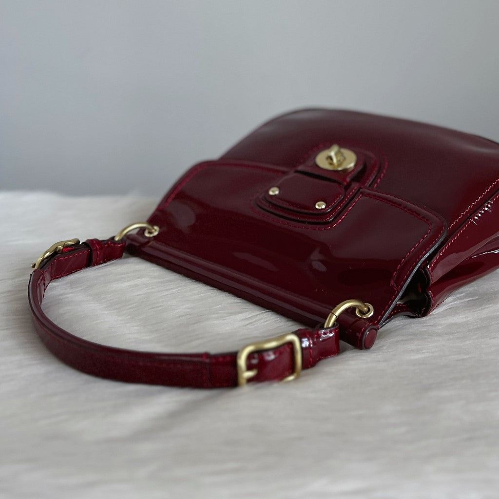 Coach Patent Maroon Leather Turn Lock 2 Way Shoulder Bag