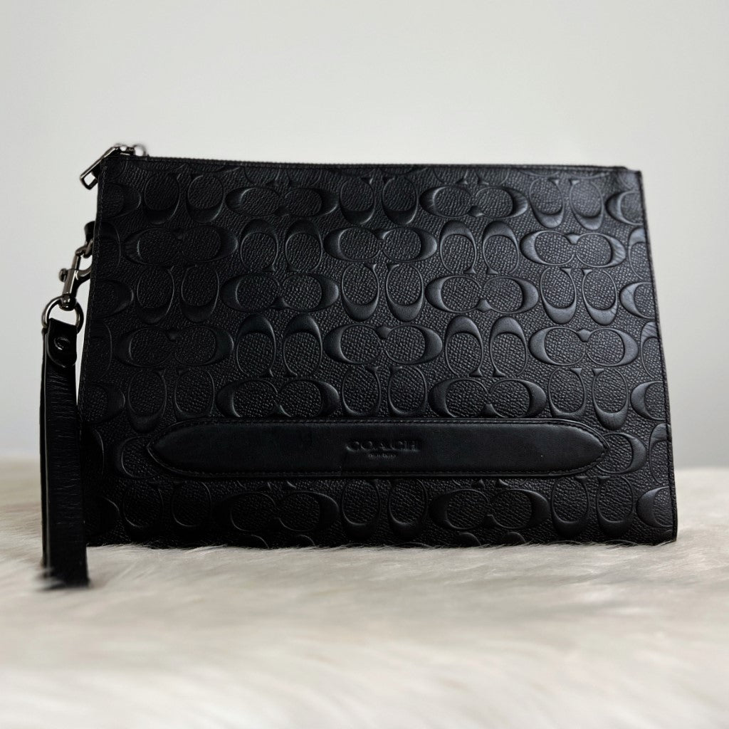 Coach Black Embossed CC Monogram Clutch Hand Bag