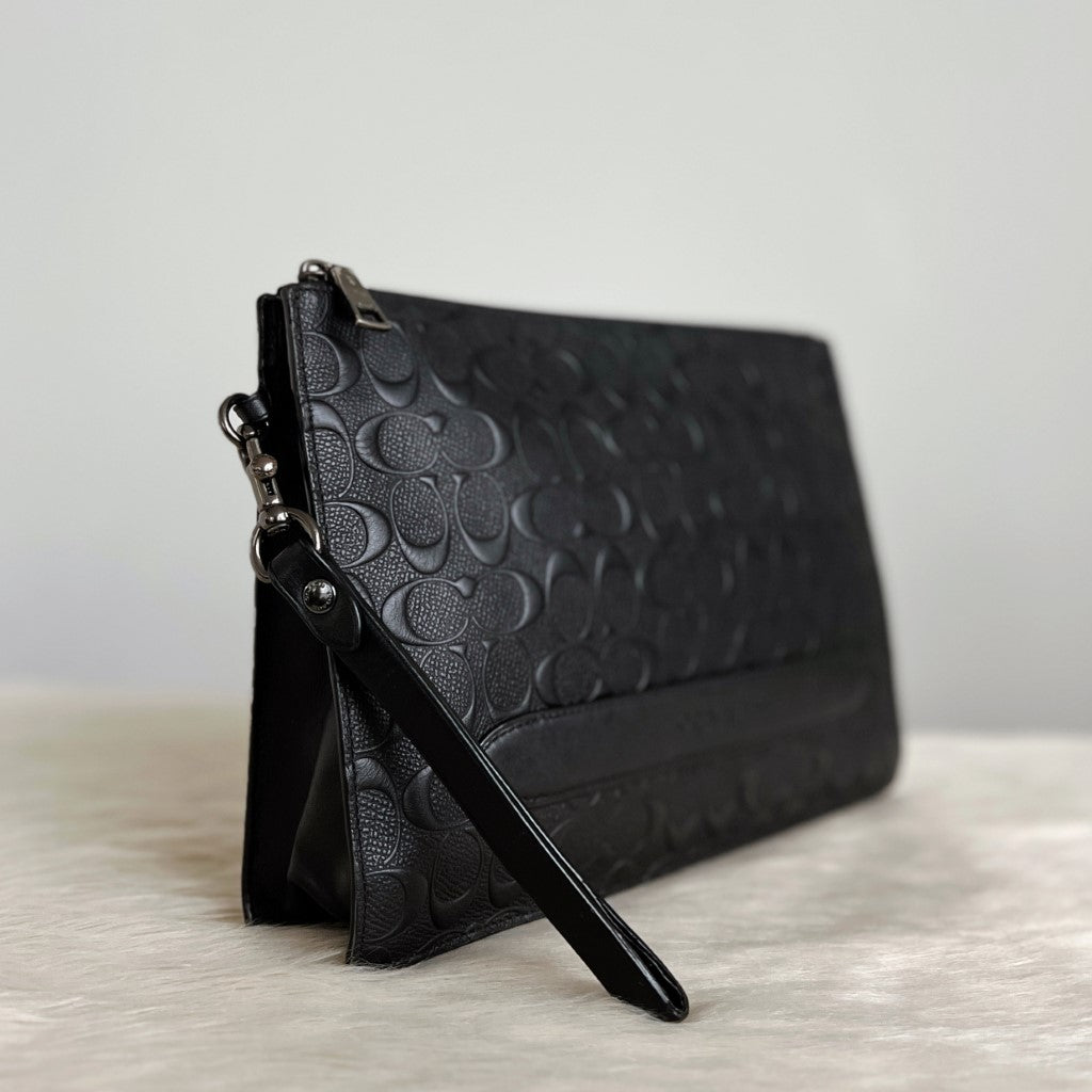 Coach Black Embossed CC Monogram Clutch Hand Bag