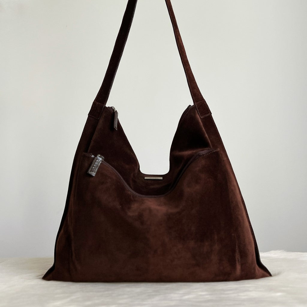 Gucci Chocolate Suede Oversized Weekend Travel Shoulder Bag