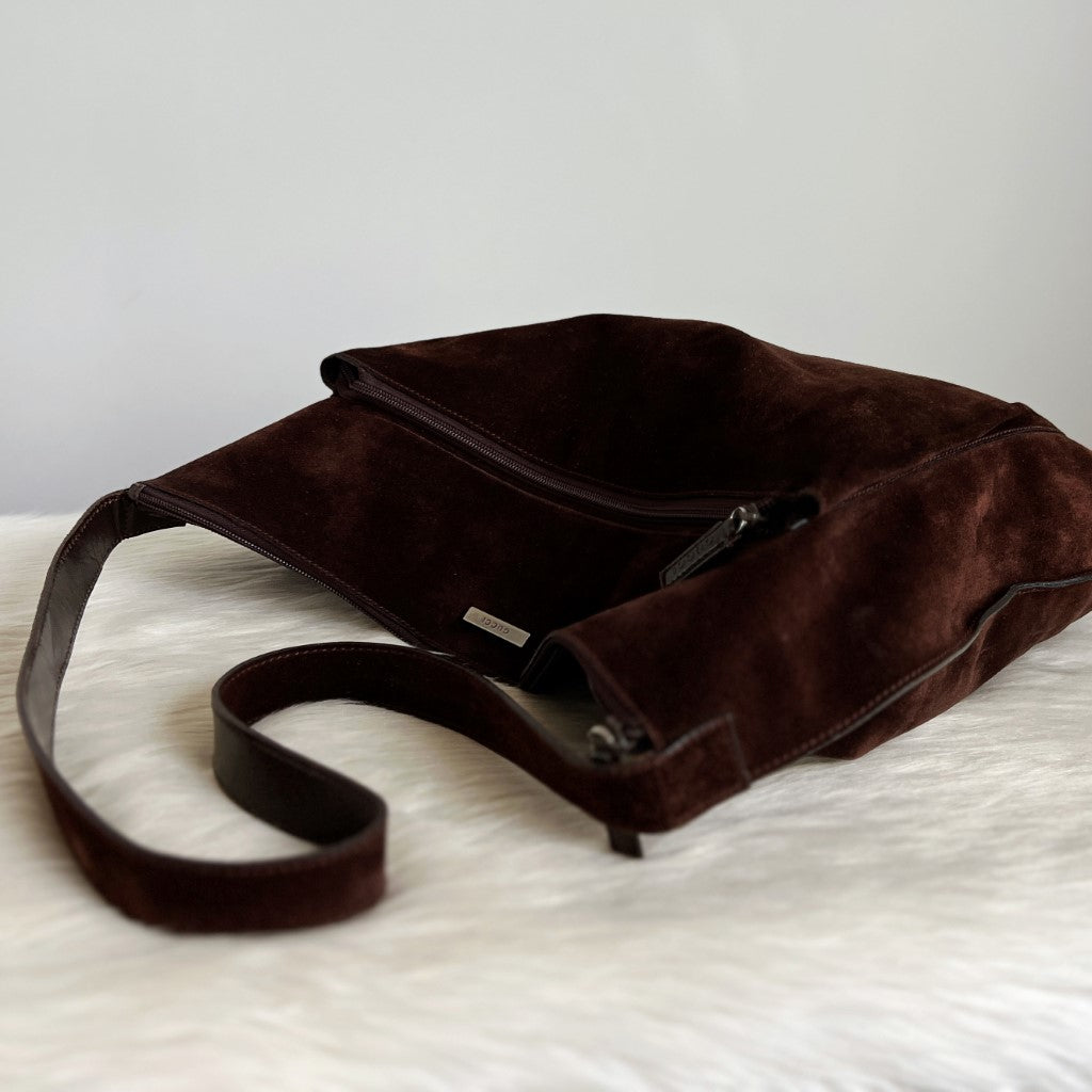 Gucci Chocolate Suede Oversized Weekend Travel Shoulder Bag