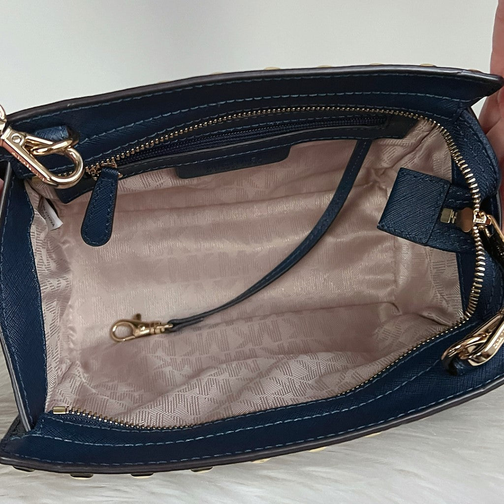 Michael Kors Navy Leather Selma Studded Crossbody Shoulder Bag Excellent