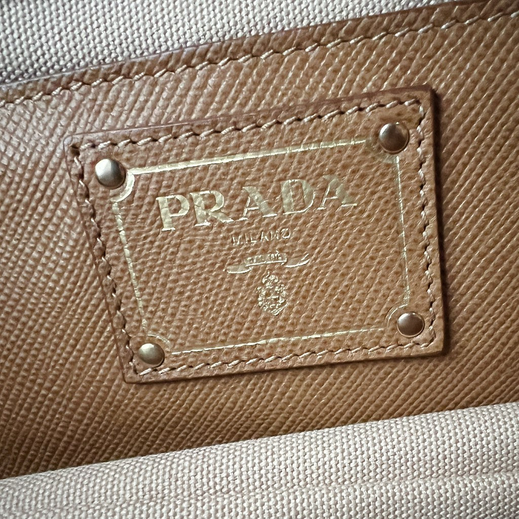 Prada Caramel Leather Patchwork Front Logo Career Tote Bag Excellent