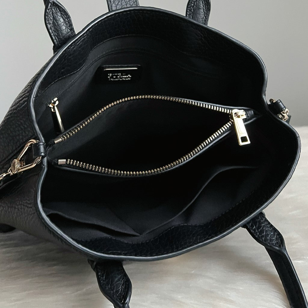 Furla Black Leather Front Buckle 2 Way Shoulder Bag Excellent