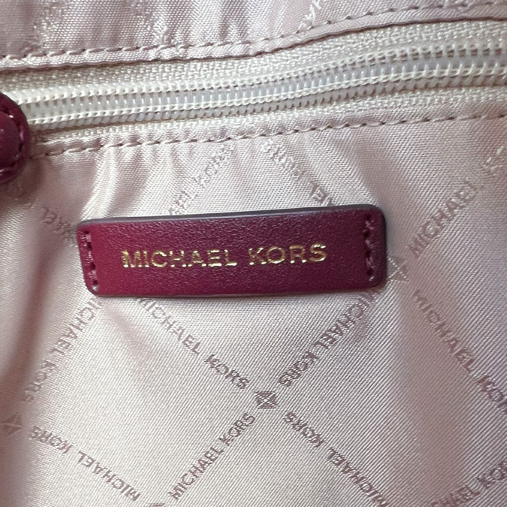 Michael Kors Plum Leather Monogram Book Tote 2 Way Shoulder Bag Like New