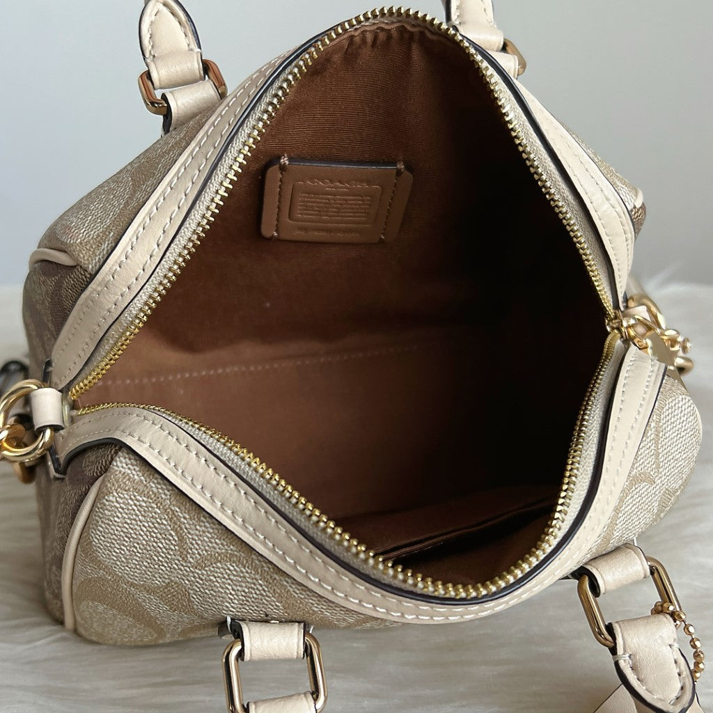 Coach Creamy Leather Two Tone Monogram Boston Mini 2 Way Shoulder Bag