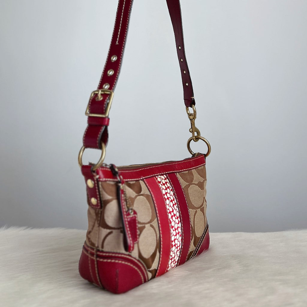 Coach Maroon Leather Monogram Patchwork Crossbody Shoulder Bag