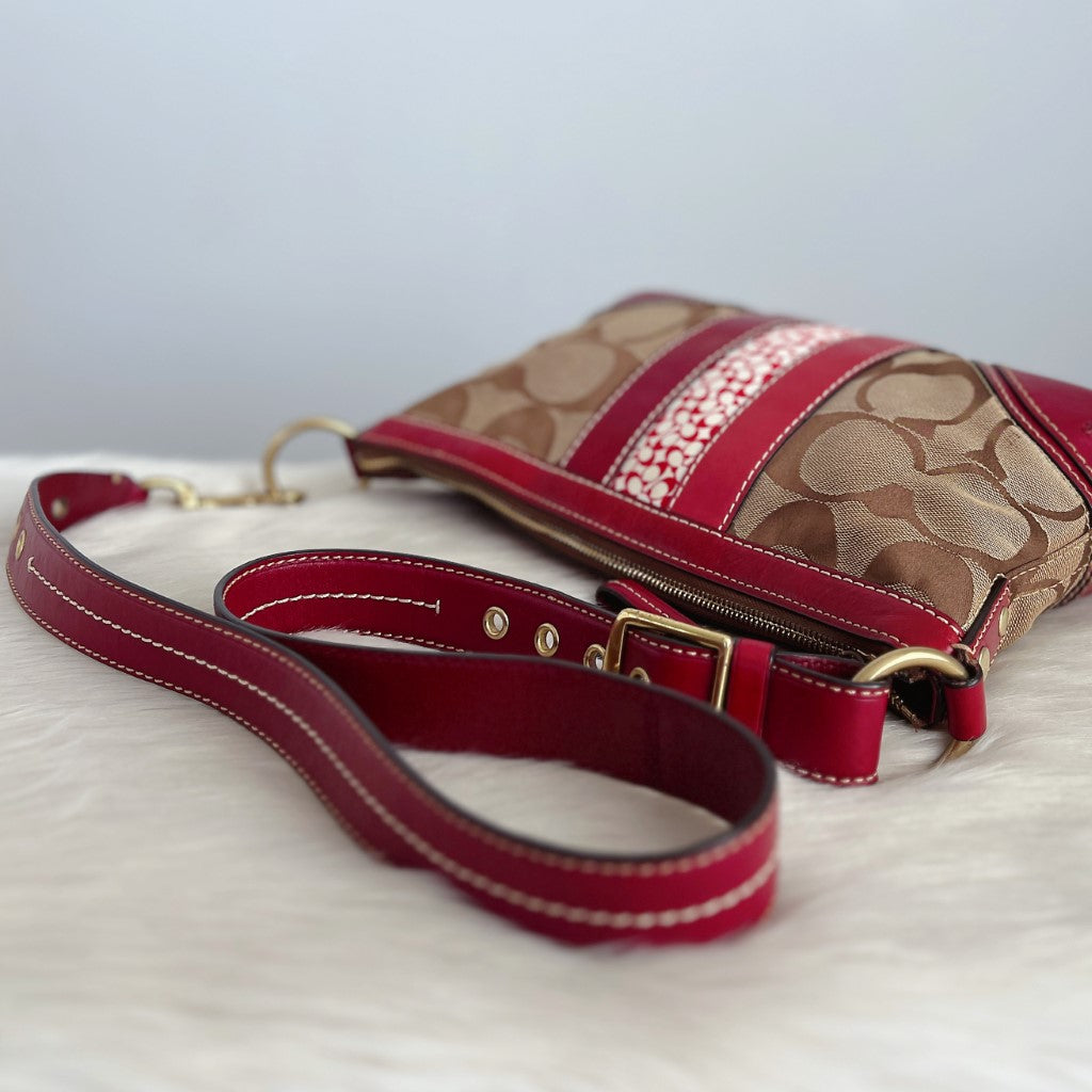 Coach Maroon Leather Monogram Patchwork Crossbody Shoulder Bag