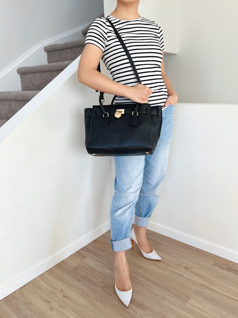 Michael Kors Black Leather Lock Detail Career 2 Way Shoulder Bag