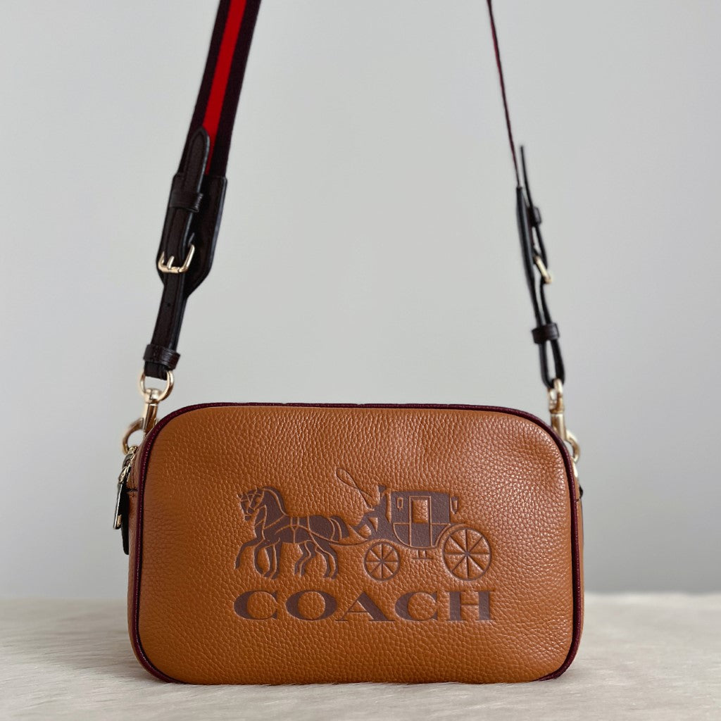 Coach Caramel Leather Double Compartments Crossbody Shoulder Bag