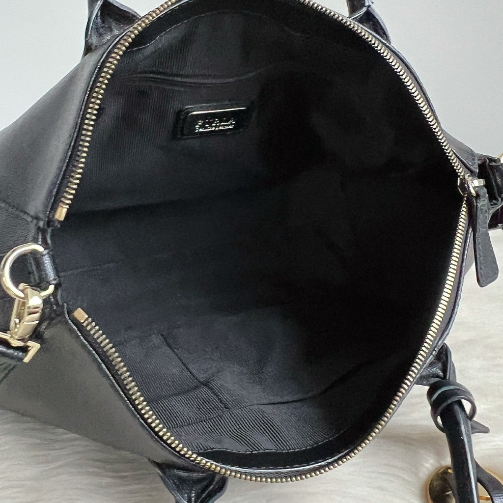 Furla Black Leather F Charm Boston 2 Way Shoulder Bag