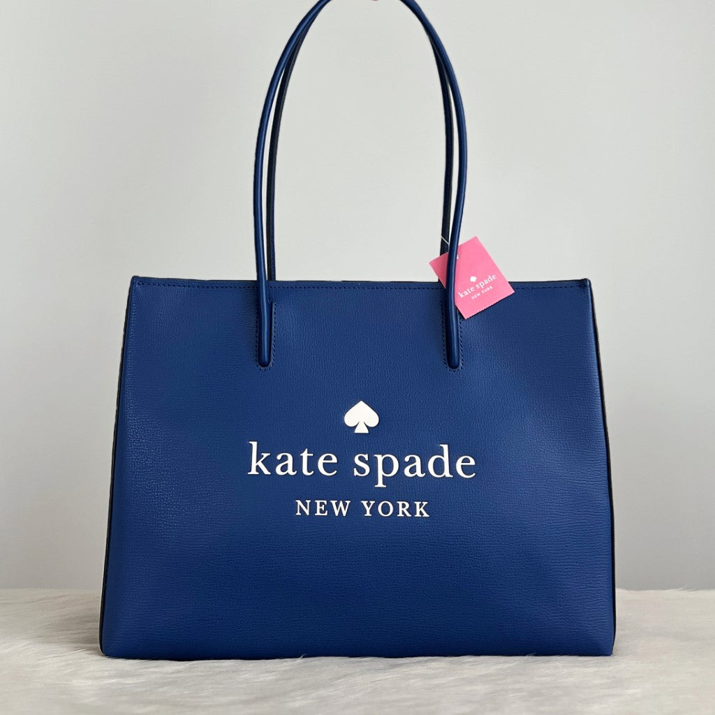 Kate Spade Blue Leather Front Logo Career Shoulder Bag New with Tags