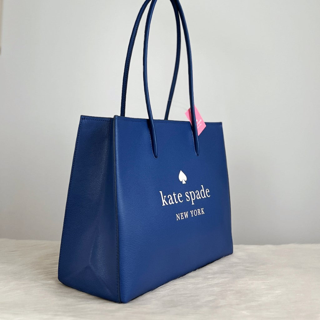 Kate Spade Blue Leather Front Logo Career Shoulder Bag New with Tags