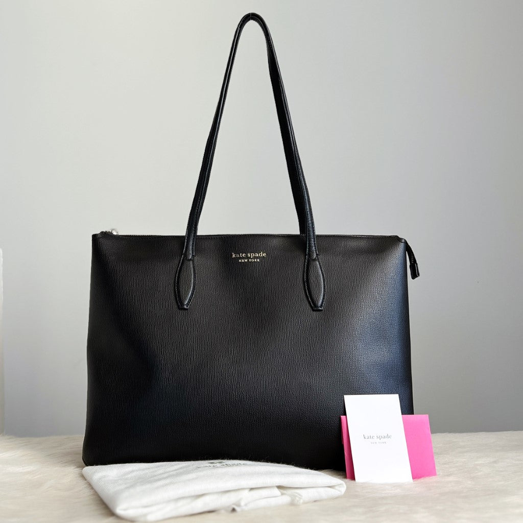 Kate Spade Black Leather Triple Compartment Large Shoulder Bag Like New