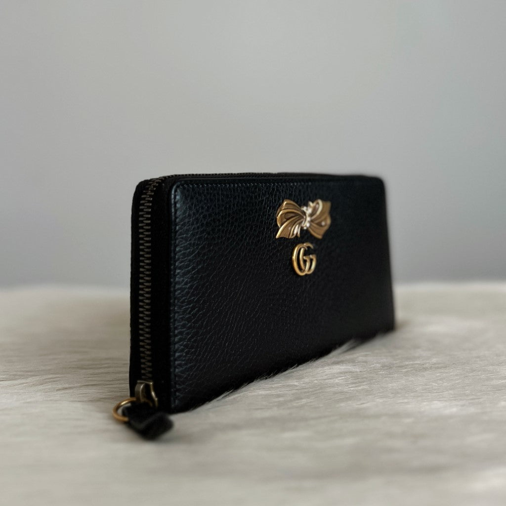 Gucci Black Leather Double G Bow Detail Long Wallet Like New