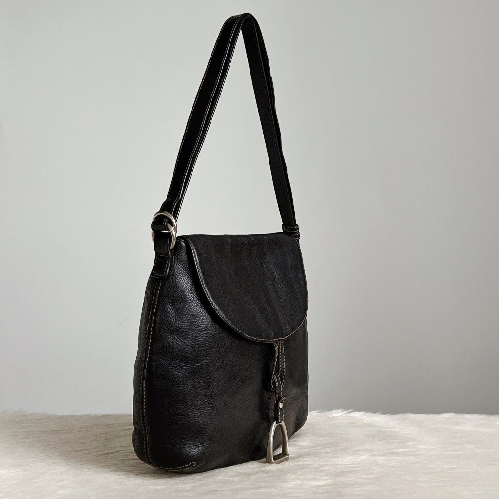 Ralph Lauren Black Leather Flap Closure Shoulder Bag