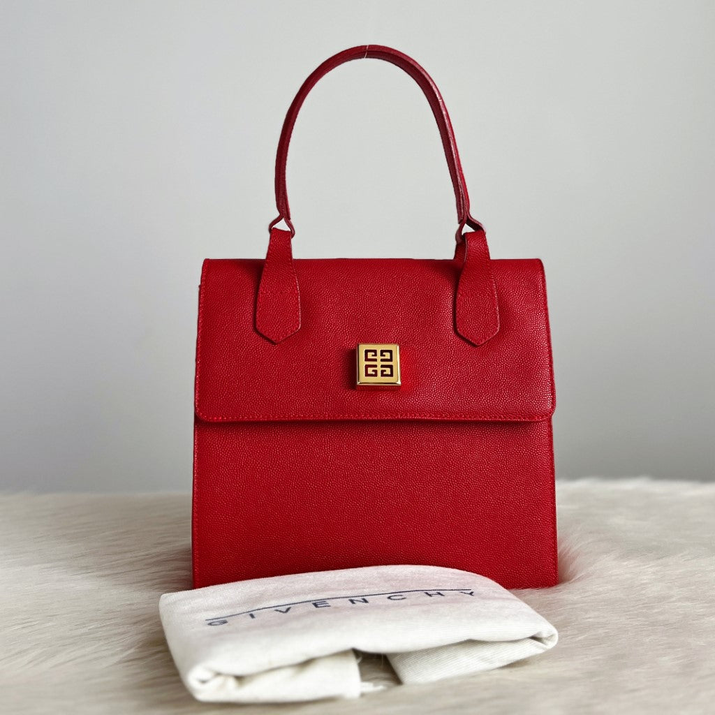 Givenchy Red Leather Classic Front Logo Tote Bag