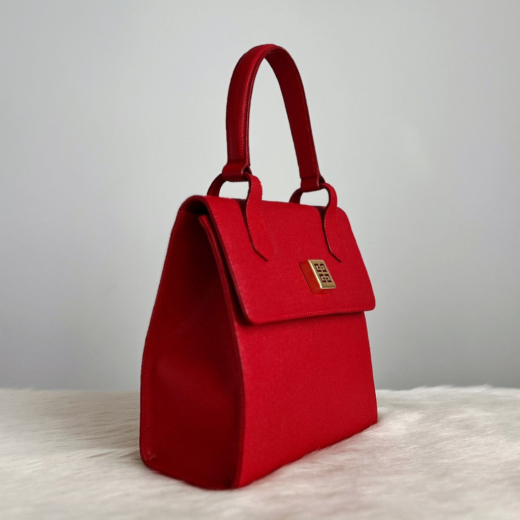 Givenchy Red Leather Classic Front Logo Tote Bag