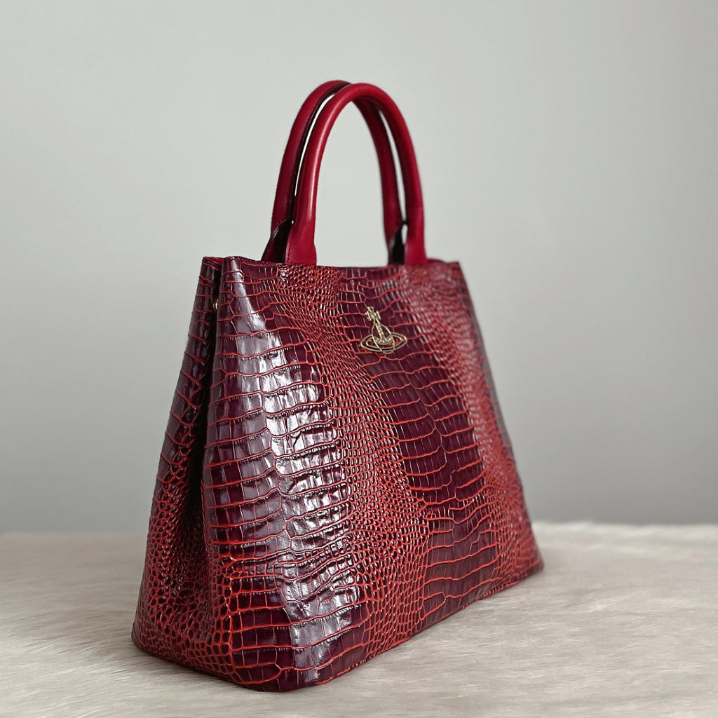 Vivienne Westwood Crocodile Print Leather Front Logo Tote Bag Excellent