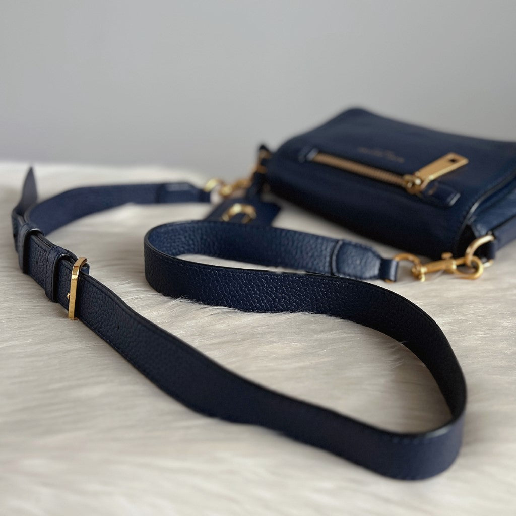 Marc Jacobs Navy Leather Oversized Charm Detail Crossbody Shoulder Bag Excellent