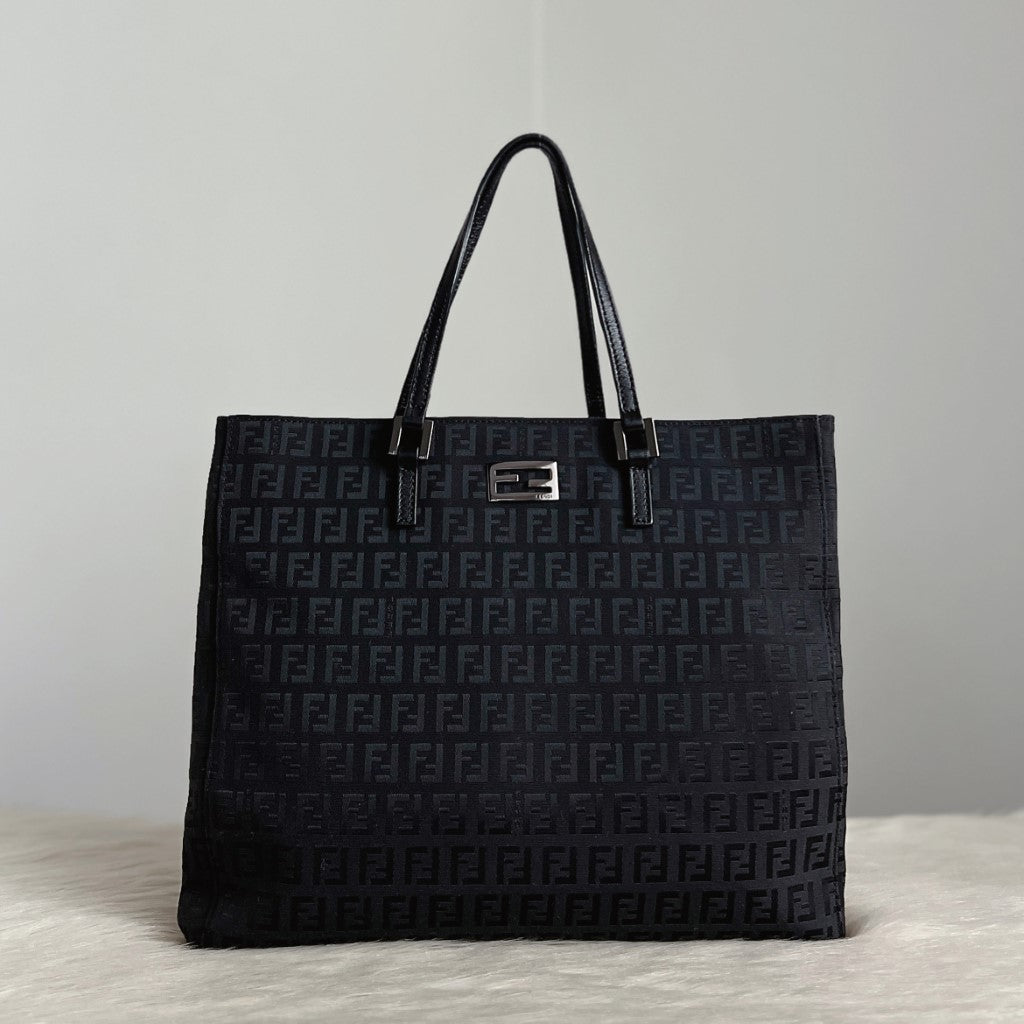 Fendi Black Signature F Monogram Triple Compartment Tote Bag Excellent