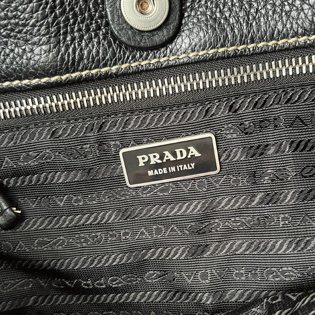 Prada Signature Black Leather Nylon Patchwork Slouchy Shoulder Bag Excellent