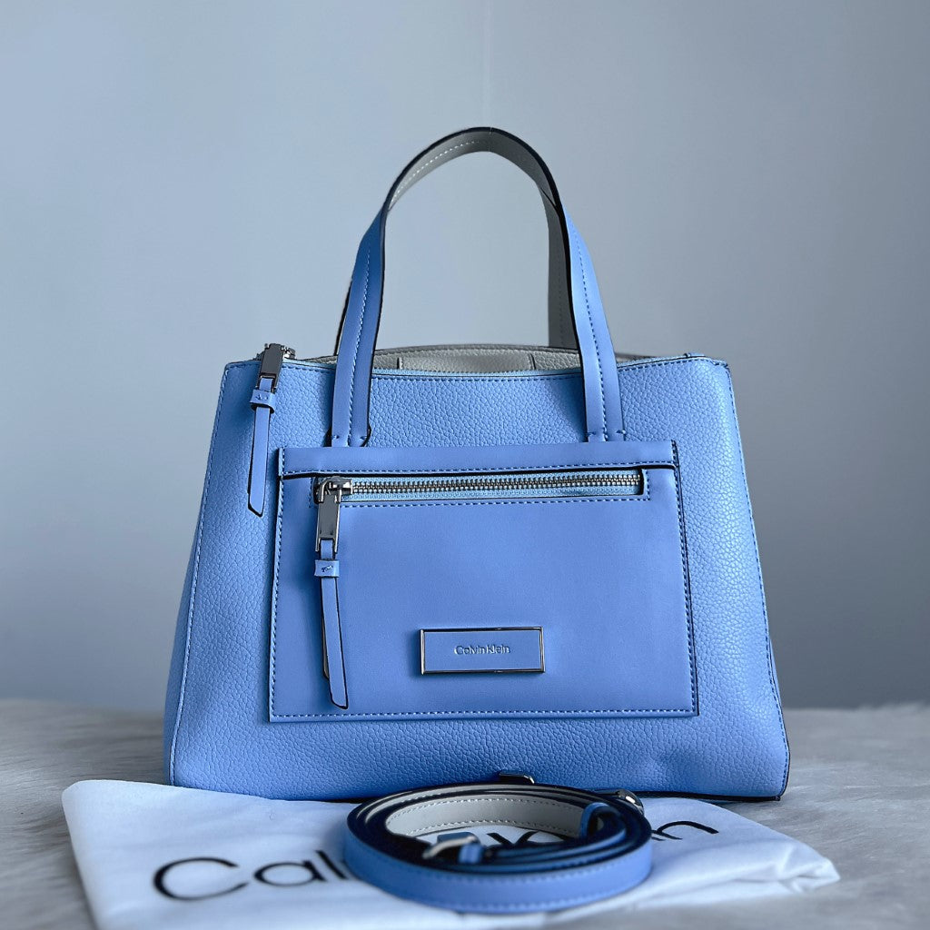 Calvin Klein Light Blue Leather Front Detail 2 Way Shoulder Bag Like New