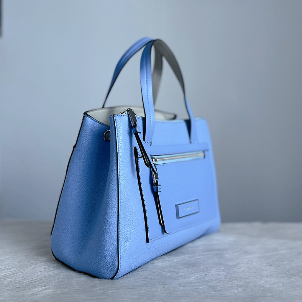 Calvin Klein Light Blue Leather Front Detail 2 Way Shoulder Bag Like New