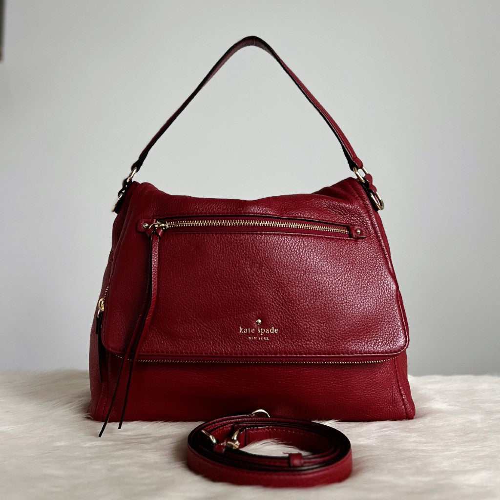 Kate Spade Maroon Leather Zipped Flap 2 Way Shoulder Bag Excellent