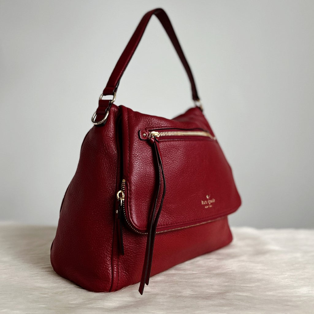 Kate Spade Maroon Leather Zipped Flap 2 Way Shoulder Bag Excellent