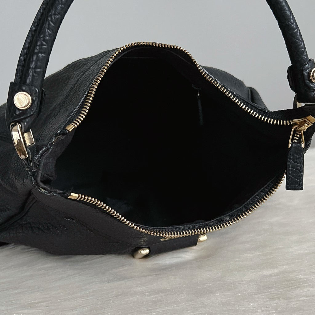 Gucci Black Leather Front Ring Detail Shoulder Bag