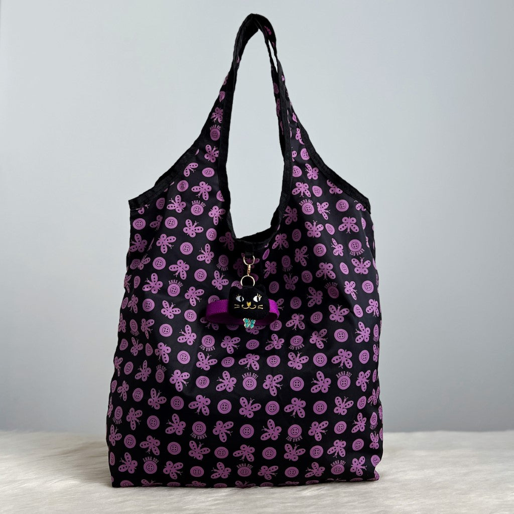 Anna Sui Signature Butterfly Pattern Kitty Charm Nylon Shoulder Bag Excellent