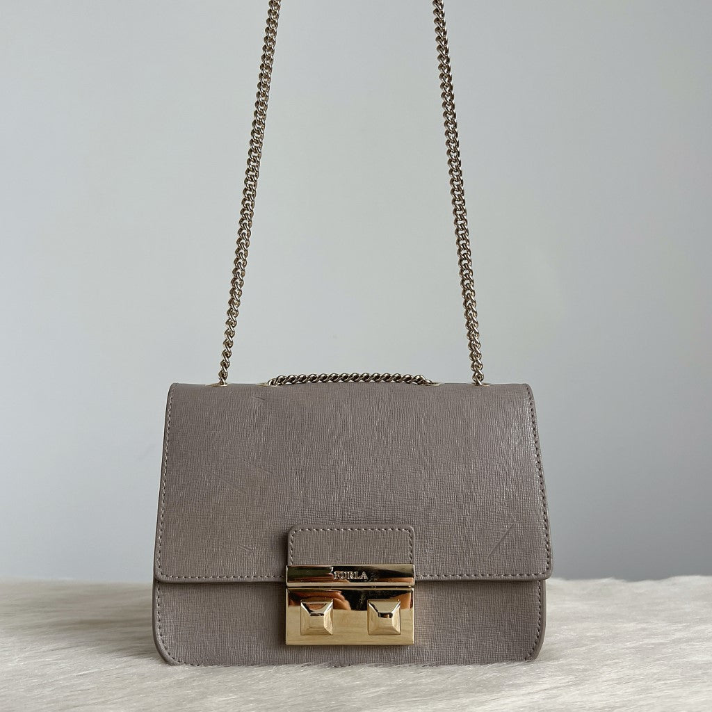 Furla Grey Leather Metropolis Small Crossbody Shoulder Bag