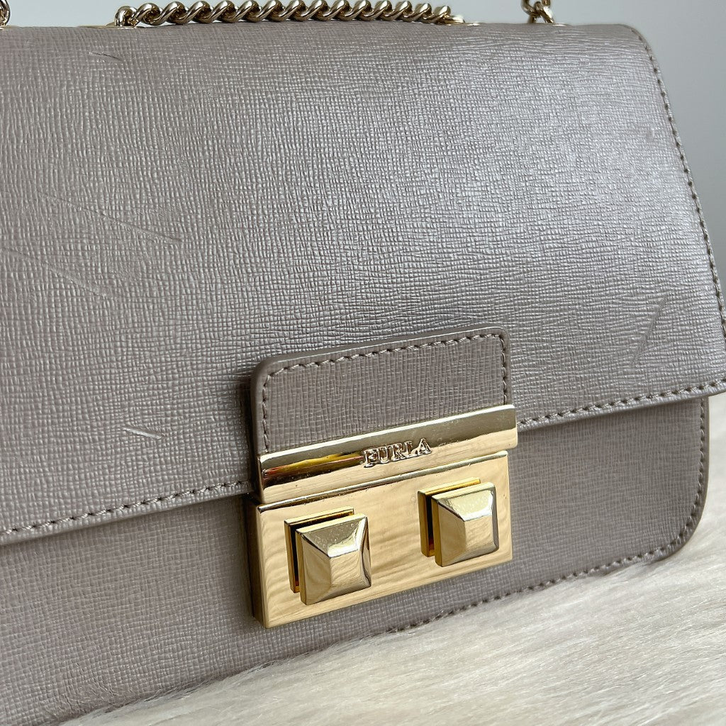 Furla Grey Leather Metropolis Small Crossbody Shoulder Bag