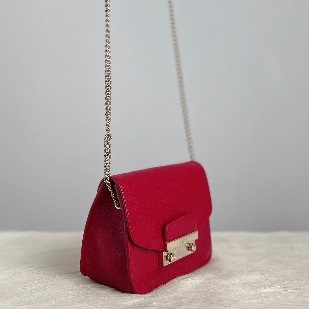 Furla Maroon Leather Metropolis Small Shoulder Bag Like New