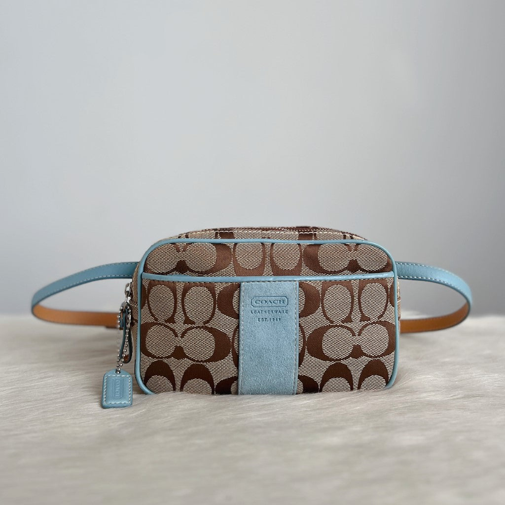 Coach Blue Leather Strap Front Suede Block Waist Bum Bag