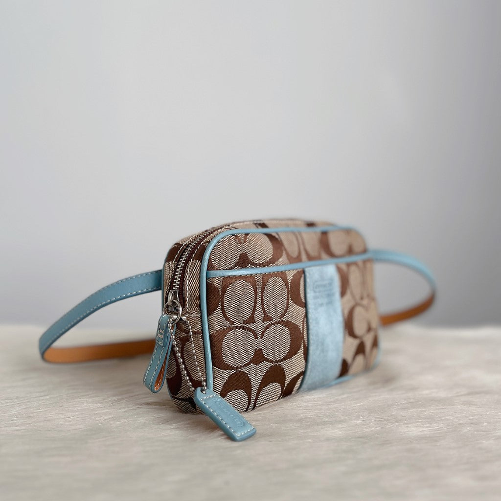 Coach Blue Leather Strap Front Suede Block Waist Bum Bag