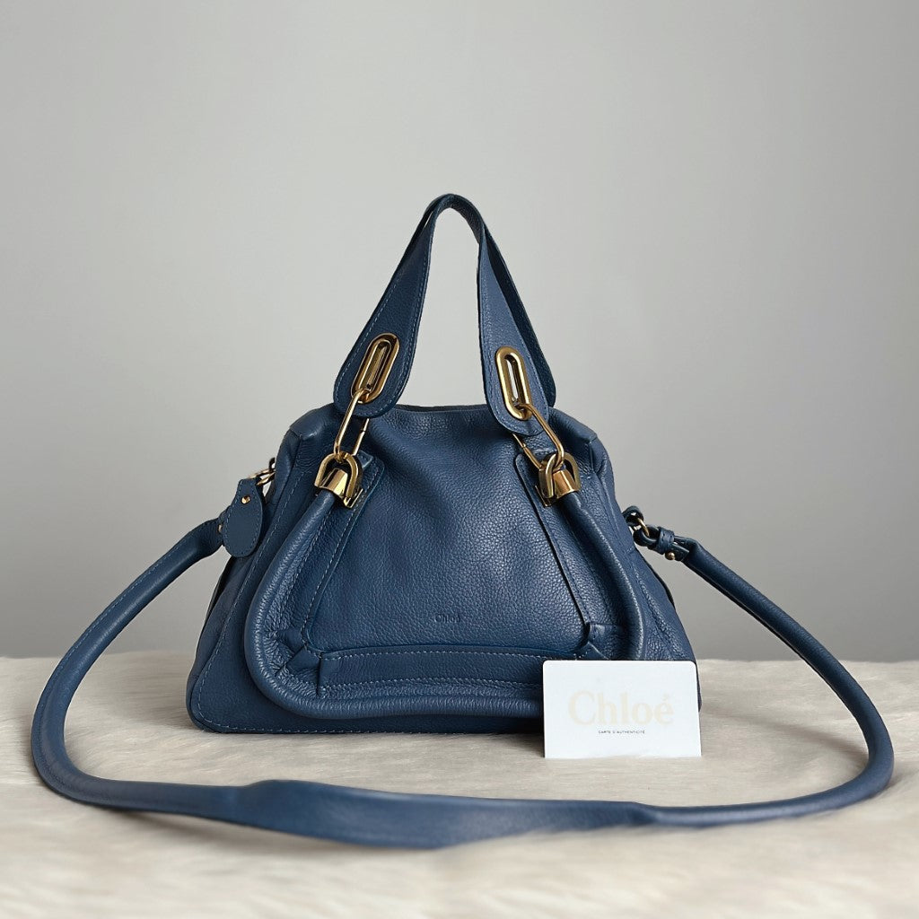 Chloe Iconic Blue Leather Paraty 2 Way Shoulder Bag Excellent