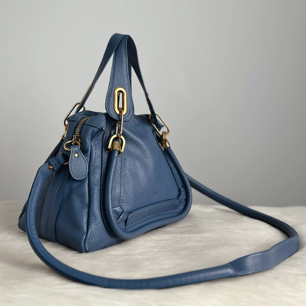 Chloe Iconic Blue Leather Paraty 2 Way Shoulder Bag Excellent