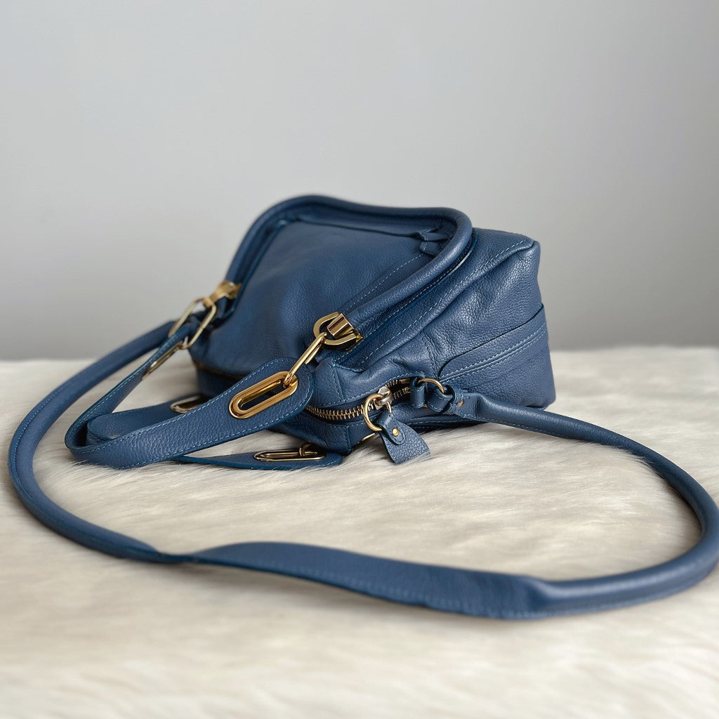 Chloe Iconic Blue Leather Paraty 2 Way Shoulder Bag Excellent