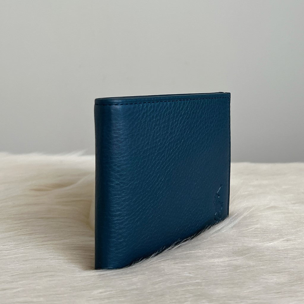 Ralph Lauren Blue Leather Embossed Logo Fold Short Wallet Like New