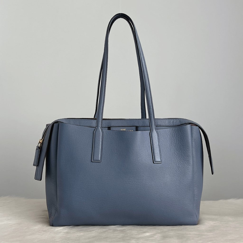 Marc Jacobs Smoky Blue Leather Triple Compartment Large Shoulder Bag Like New