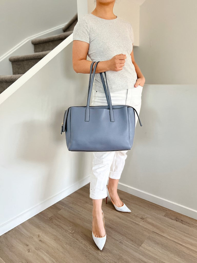 Marc Jacobs Smoky Blue Leather Triple Compartment Large Shoulder Bag Like New