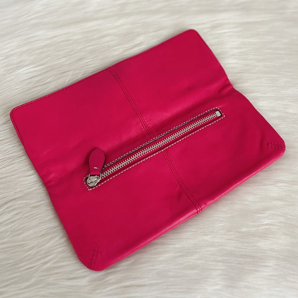 Coach Fuchsia Leather Turn Lock Fold Clutch Bag Excellent